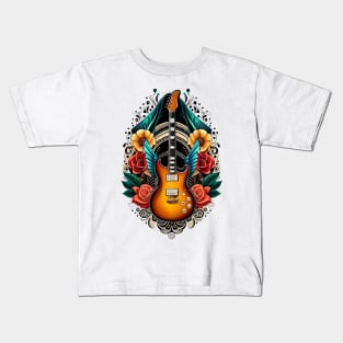 Electric guitar brown with wings 7 Kids T-Shirt